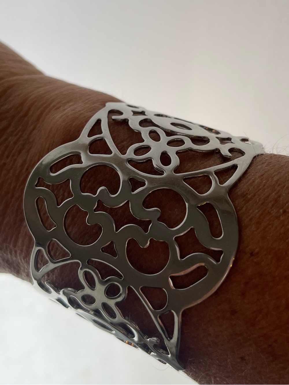 Stylish Silver Tone Cutout Metal Cuff Bracelet -